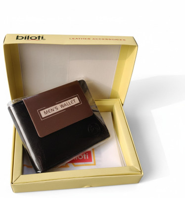 Biloti Men Casual Black Genuine Leather Wallet(3 Card Slots)