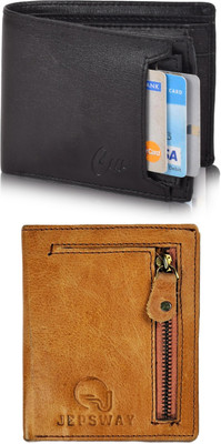 FF TRADERS Men Formal, Ethnic, Casual, Travel, Trendy Black, Tan Artificial Leather Wallet(5 Card Slots, Pack of 2)