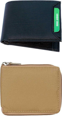 VIAZ VENTURES Men Casual, Formal, Trendy, Evening/Party, Travel Black, Beige Artificial Leather Wallet(5 Card Slots, Pack of 2)