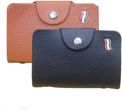 woodsky Men & Women Casual, Travel Tan, Black Artificial Leather Card Holder(12 Card Slots, Pack of 2)