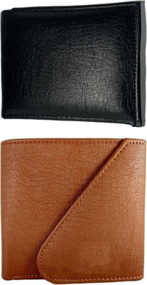 VIAZ VENTURES Men Black, Tan, Tan Artificial Leather Wallet(5 Card Slots, Pack of 2)