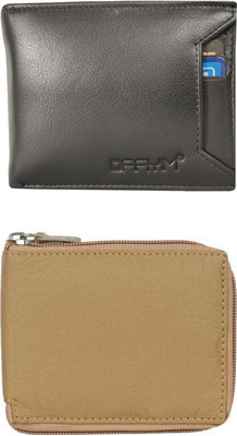 FF TRADERS Men Formal, Ethnic, Casual, Travel, Trendy Black, Beige Artificial Leather Wallet(5 Card Slots, Pack of 2)