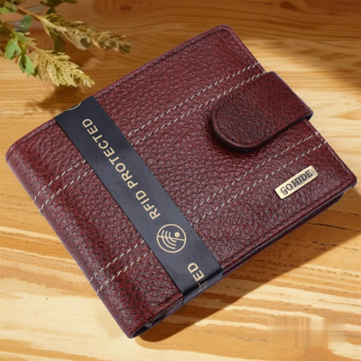 GO HIDE Men Casual Brown Genuine Leather Wallet(8 Card Slots)