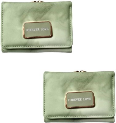 FAISHON Women Green Artificial Leather Wallet(5 Card Slots, Pack of 2)