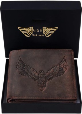 GH Men Casual Brown Genuine Leather Wallet(10 Card Slots)