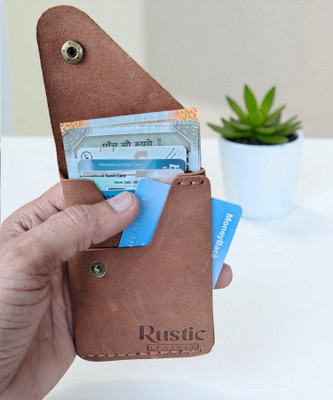 Rustic Leather Craft Men & Women Travel Brown Genuine Leather Card Holder(4 Card Slots)