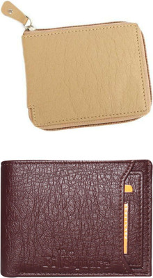 FF TRADERS Men Formal, Ethnic, Casual, Travel, Trendy Beige, Brown Artificial Leather Wallet(5 Card Slots, Pack of 2)