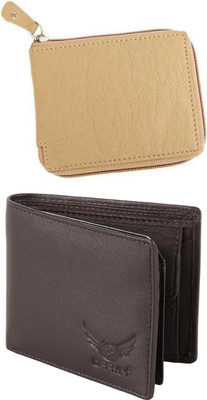 FF TRADERS Men Formal, Ethnic, Casual, Travel, Trendy Beige, Brown Artificial Leather Wallet(5 Card Slots, Pack of 2)