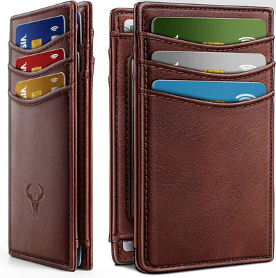CONTACTS Men & Women Casual Brown Genuine Leather Wallet(11 Card Slots)