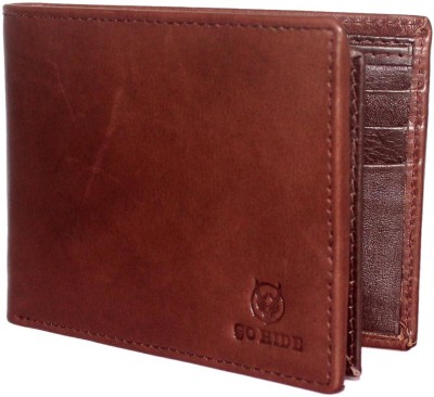 GO HIDE Men Casual Brown Genuine Leather Wallet(11 Card Slots)