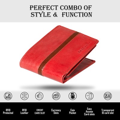 BASEMARK Men Casual, Ethnic, Evening/Party, Formal, Travel, Trendy Red, Brown Genuine Leather Wallet(6 Card Slots)