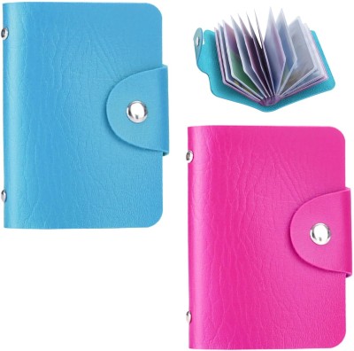 KRAPTICK Men & Women Blue, Multicolor Artificial Leather Card Holder(24 Card Slots, Pack of 2)