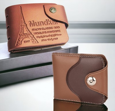 Mundkar Men Casual, Trendy Tan Artificial Leather Wallet(3 Card Slots, Pack of 2)