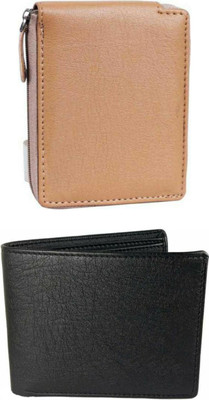 VIAZ VENTURES Men Casual, Formal, Trendy, Evening/Party, Travel Tan, Black Artificial Leather Wallet(5 Card Slots, Pack of 2)