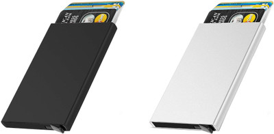 Monvelli Men & Women Casual, Evening/Party, Travel, Trendy Black, Silver Aluminium Card Holder(6 Card Slots, Pack of 2)