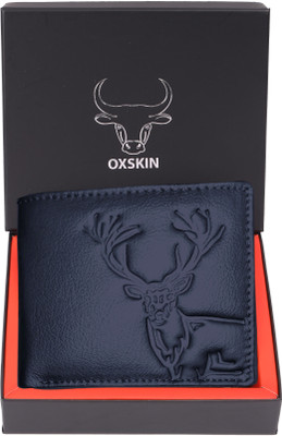 oxskin Men Formal Blue Genuine Leather Wallet(8 Card Slots)