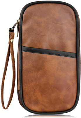 KAVRIXA Men & Women Travel Tan, Black Artificial Leather Document Holder(9 Card Slots)