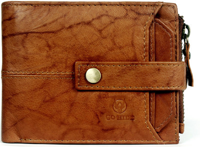 GO HIDE Men Casual Brown Genuine Leather Wallet(8 Card Slots)