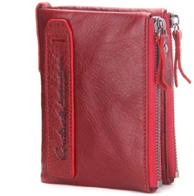 CONTACTS Men Red Genuine Leather Wallet(7 Card Slots)