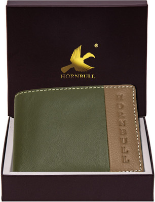 HORNBULL Men Casual Green Genuine Leather Wallet(6 Card Slots)