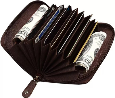 THENILKANTHSTOR Men & Women Casual Brown Artificial Leather Card Holder(11 Card Slots)