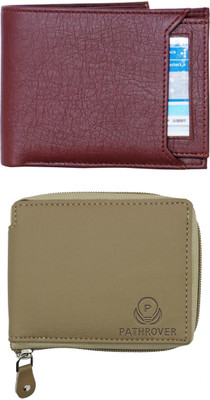 VIAZ VENTURES Men Casual, Formal, Trendy, Evening/Party, Travel Tan, Beige Artificial Leather Wallet(5 Card Slots, Pack of 2)