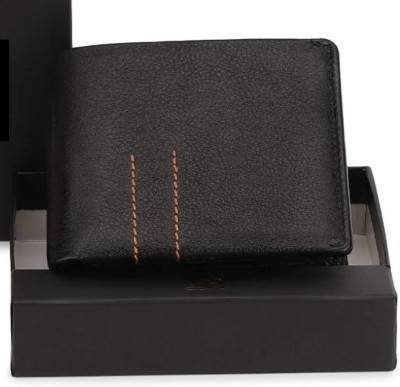 Leder Street Men Black Genuine Leather Wallet(6 Card Slots)