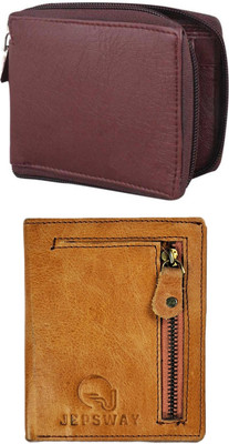 FF TRADERS Men Formal, Ethnic, Casual, Travel, Trendy Brown, Tan Artificial Leather Wallet(5 Card Slots, Pack of 2)