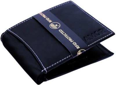 Amor Fashido Men Casual Black Genuine Leather Wallet(5 Card Slots)