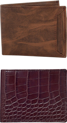FF TRADERS Men Formal, Ethnic, Casual, Travel, Trendy Brown, Brown Artificial Leather Wallet(5 Card Slots, Pack of 2)