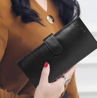 Flyboy Women Casual, Evening/Party, Travel, Trendy Black Genuine Leather Wrist Wallet(15 Card Slots)