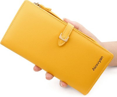 AlexVyan Women Casual, Ethnic, Evening/Party, Travel, Trendy Yellow Genuine Leather Wallet(12 Card Slots)