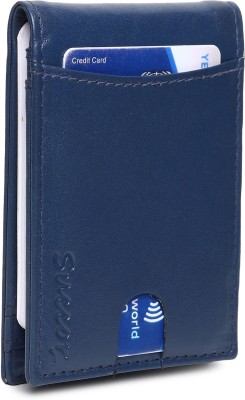 succor Men Casual Blue Genuine Leather Money Clip(5 Card Slots)