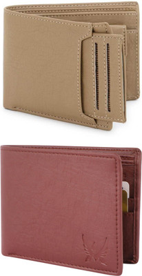 FF TRADERS Men Formal, Ethnic, Casual, Travel, Trendy Beige, Maroon Artificial Leather Wallet(5 Card Slots, Pack of 2)