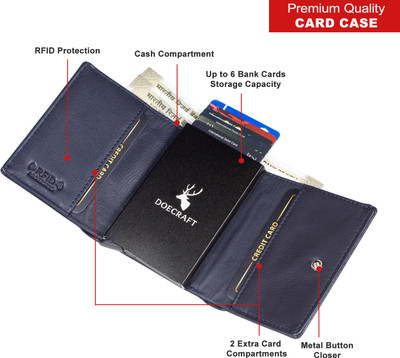 DOECRAFT Men Casual, Formal Blue, Black Genuine Leather Wallet(8 Card Slots)