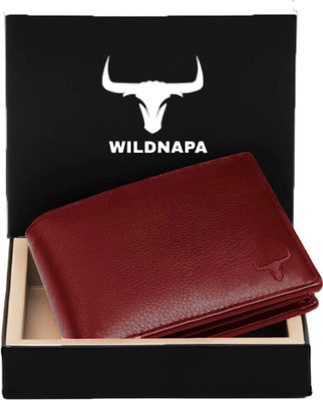 WILD NAPA Men Red Genuine Leather Wallet(8 Card Slots)