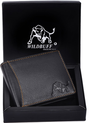 WILDBUFF Men Trendy Black Genuine Leather Wallet(8 Card Slots)