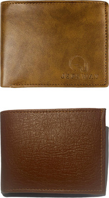 FF TRADERS Men Formal, Ethnic, Casual, Travel, Trendy Beige, Tan Artificial Leather Wallet(5 Card Slots, Pack of 2)