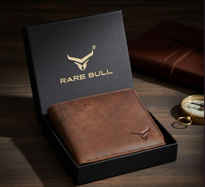 RARE BULL Men Casual, Formal, Travel Brown Genuine Leather Wallet(10 Card Slots)
