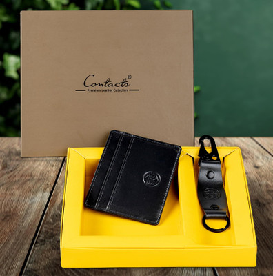 CONTACTS Men Trendy Black Genuine Leather Card Holder(4 Card Slots)