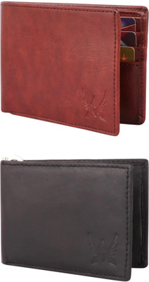 VIAZ VENTURES Men Casual, Formal, Trendy, Evening/Party, Travel Brown, Black Artificial Leather Wallet(5 Card Slots, Pack of 2)