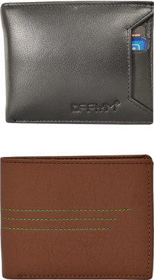 VIAZ VENTURES Men Casual, Formal, Trendy, Evening/Party, Travel Black, Brown Artificial Leather Wallet(5 Card Slots, Pack of 2)