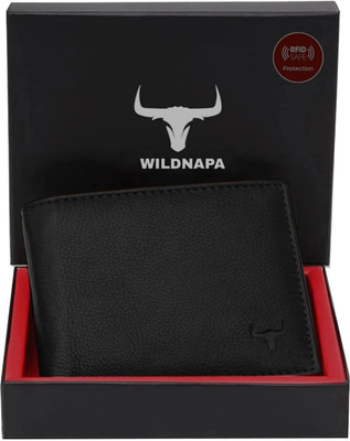 WILD NAPA Men Black Genuine Leather Wallet(6 Card Slots)