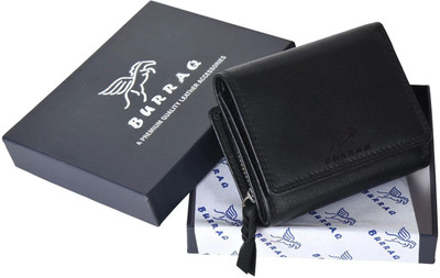 burraq Women Casual Black Genuine Leather Wallet(6 Card Slots)