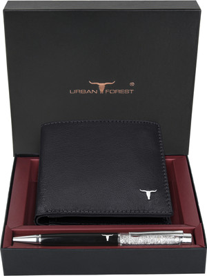 URBAN FOREST Men Casual Black Genuine Leather Wallet(8 Card Slots)