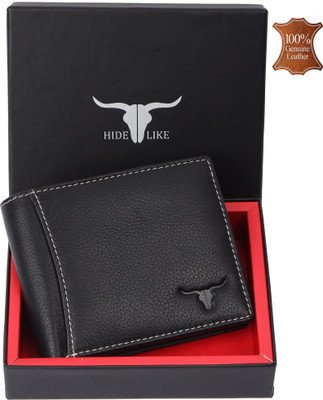 HIDE LIKE Men Black Genuine Leather Wallet(8 Card Slots)