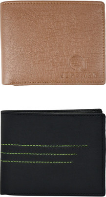 FF TRADERS Men Formal, Ethnic, Casual, Travel, Trendy Tan, Black Artificial Leather Wallet(5 Card Slots, Pack of 2)