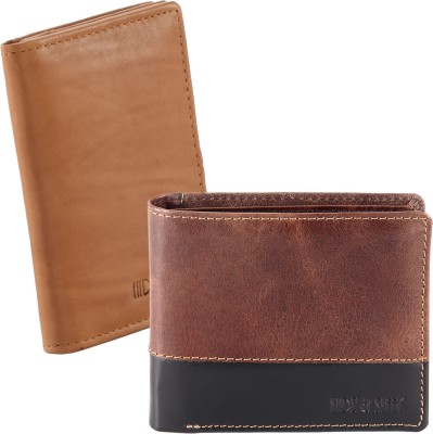 HIDE & SLEEK Men Trendy Brown Genuine Leather Wallet(7 Card Slots, Pack of 2)