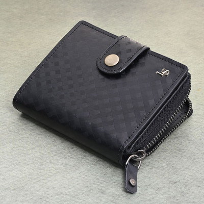 LOUIS STITCH Men Black Genuine Leather Wallet(5 Card Slots)