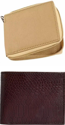 FF TRADERS Men Formal, Ethnic, Casual, Travel, Trendy Beige, Brown Artificial Leather Wallet(5 Card Slots, Pack of 2)